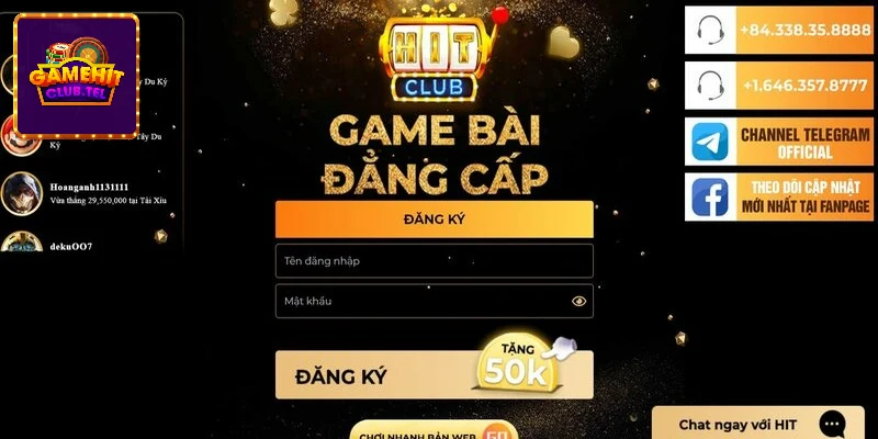 Đăng ký tài khoản tại cổng game hitclub bằng Facebook