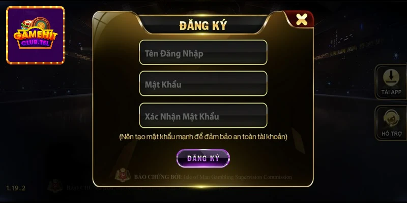 Đăng ký tài khoản hitclub bằng thông tin cá nhân