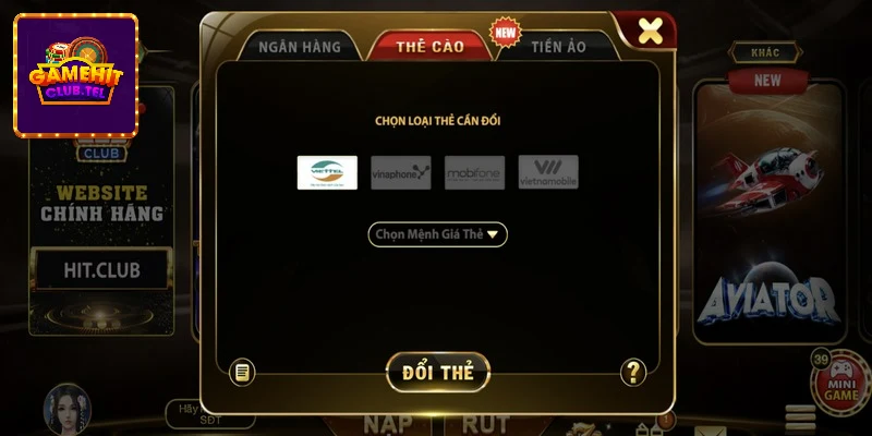 Rút tiền hit club qua thẻ cào các nhà mạng